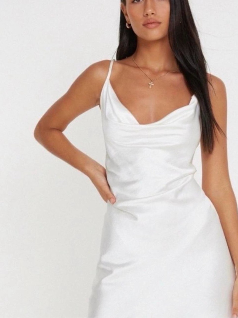 Motel Rocks White Satin Cowl Mini Dress